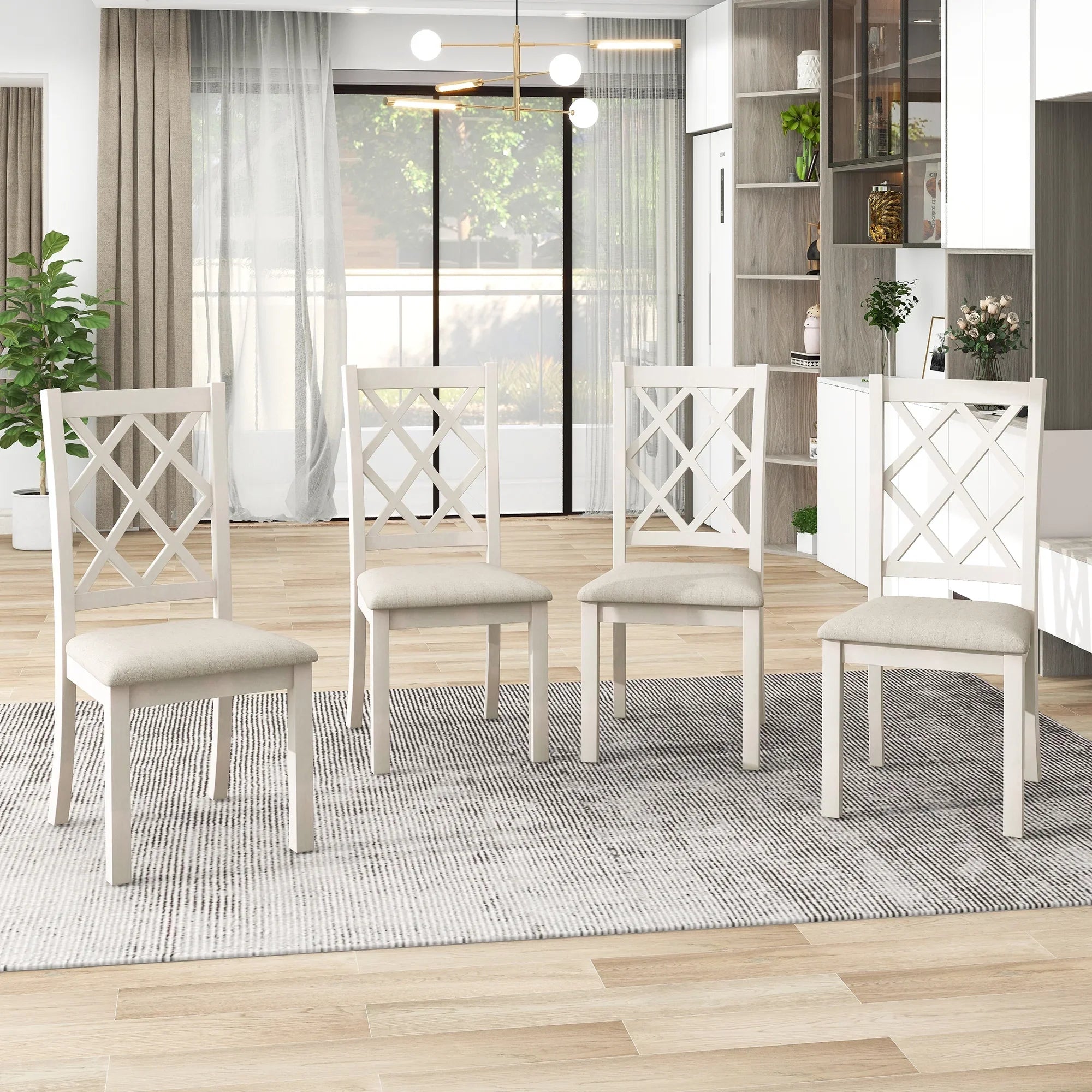 Llinc Store Mid-Century Solid Wood 5-Piece Round Dining Table Set for 4 Kitchen Table Set with Upholstered Chairs for Small Places Walnut Table+Beige Chair