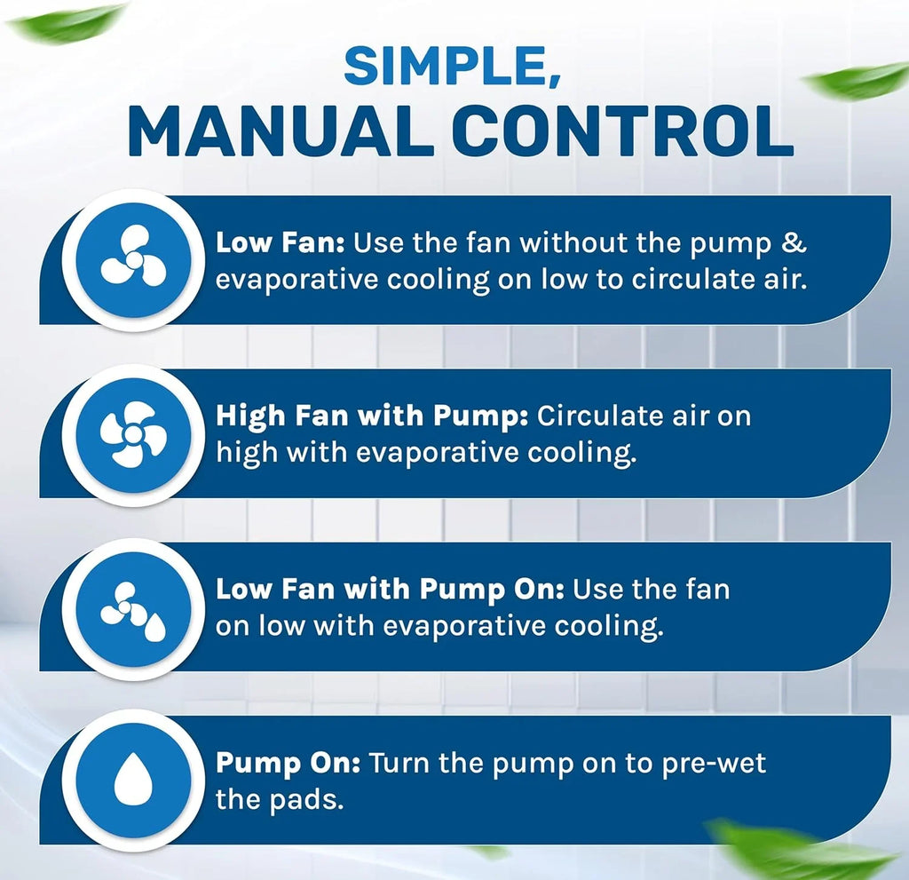 Portable Swamp Coolers - 1300 CFM MC18M Evaporative Air Cooler with 2-Speed Fan, 53.4 dB - 500 sq. ft. Coverage Evaporative Air Cooler Portable High Velocity Outdoor Cooling Fan by Hessaire - White