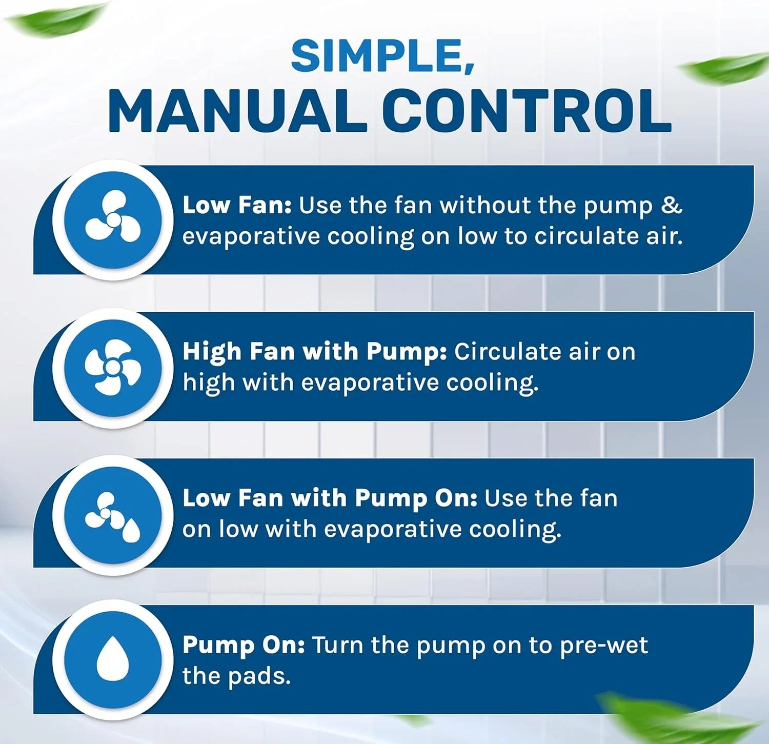 Portable Swamp Coolers - 1300 CFM MC18M Evaporative Air Cooler with 2-Speed Fan, 53.4 dB - 500 sq. ft. Coverage Evaporative Air Cooler Portable High Velocity Outdoor Cooling Fan by Hessaire - White