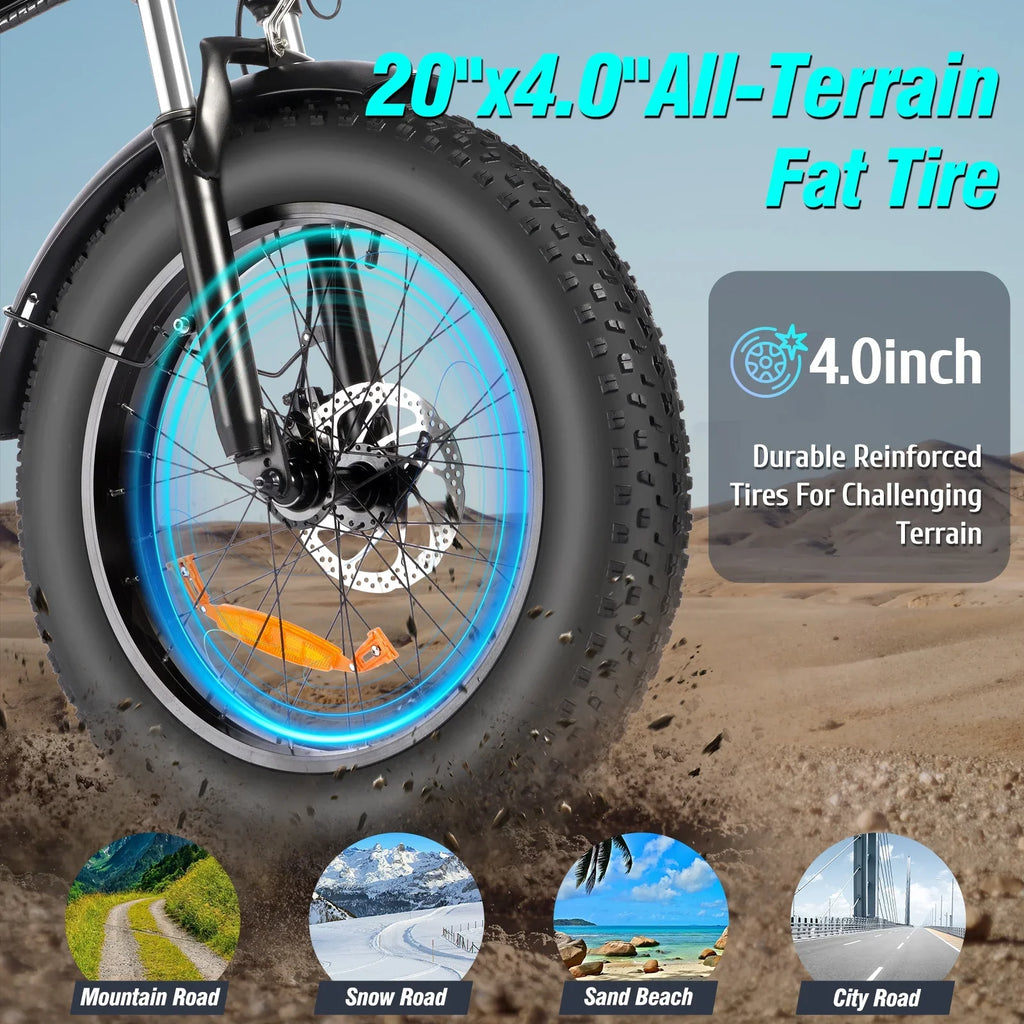 Eletric Bike for Adults, 750W Motor 48V 15Ah Removable Battery 20'' Fat Tire Folding E-Bike Shimano 7-Speed MTB Cycling UL2849