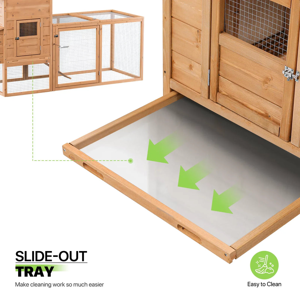 Magshion Outdoor Chicken Coop with Nesting Box, 80 inch Wooden Rabbit Hutch Poultry House with Run Cage, Slide-Out Tray and Waterproof Roof for Garden Backyard, Natural
