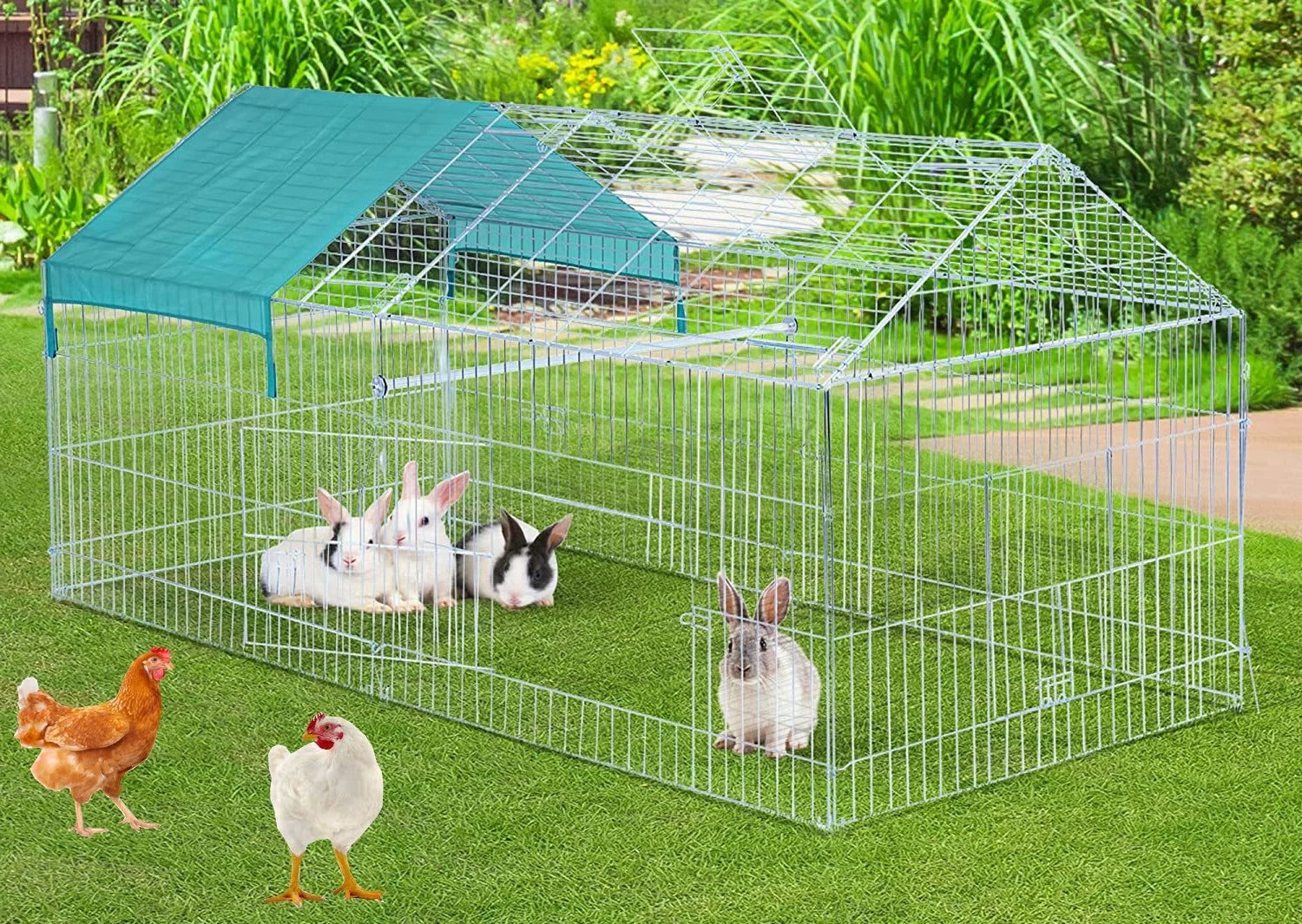 X-Large Galvanized Steel 87"x41"x41"H Outdoor Chicken Coop Run Metal Pet Hutch Enclosure Small Animal Playpen Waterproof Cover for Rabbits Chickens
