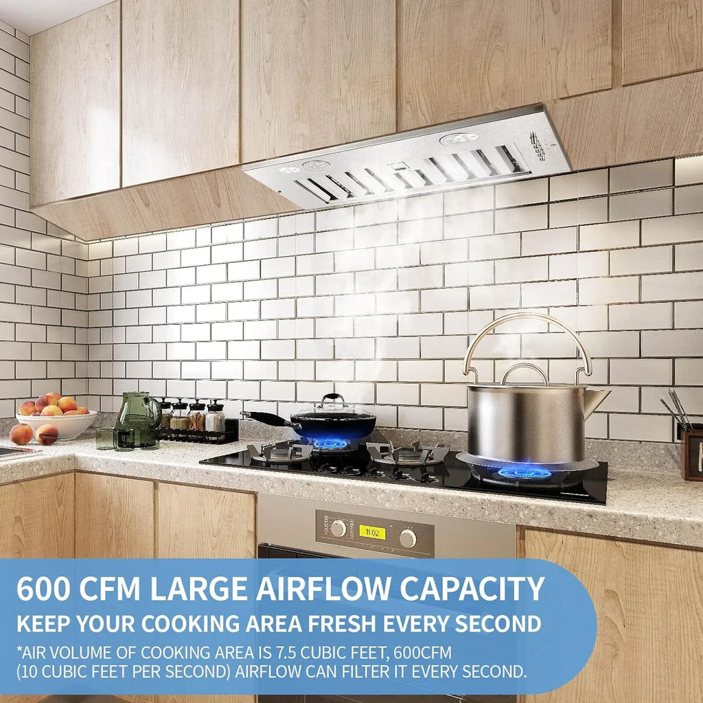 JOEAONZ 20 inch Range Hood Built-in 800CFM Stainless Kitchen Vent Exhaust 3-Speed with Led Bulb Filters