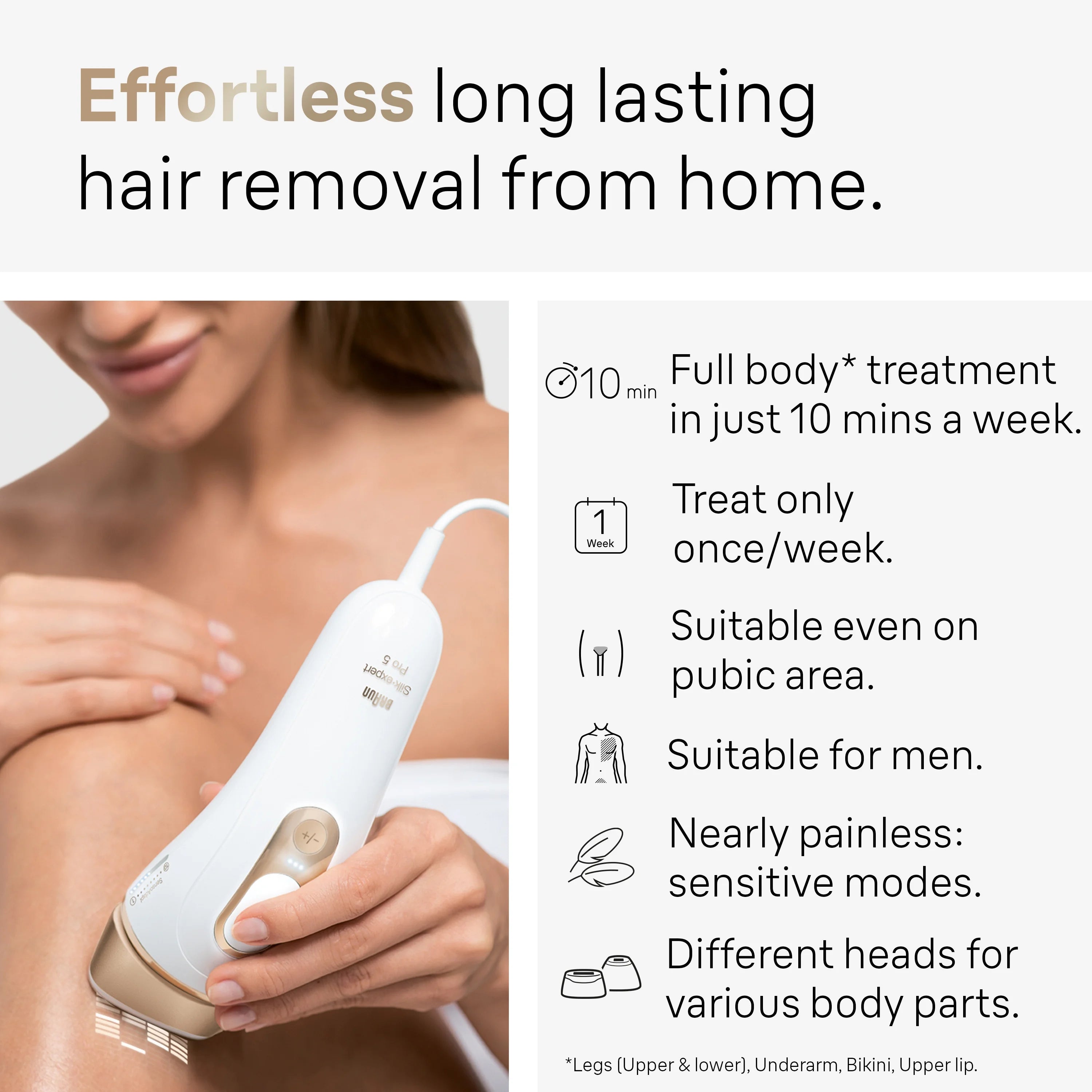 Braun PL5147 Silk Expert Pro5 IPL Hair Removal Device for Women & Men, White-Gold