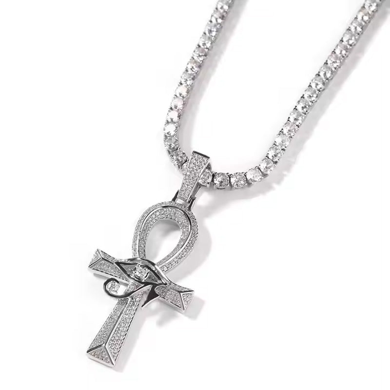 13mm Width Football Pendant Necklace,Full Diamond Eye Of Horus Cross Pendant Necklace, 3D Diamond Gold Zinc Alloy Stainless Steel Religious Zircon