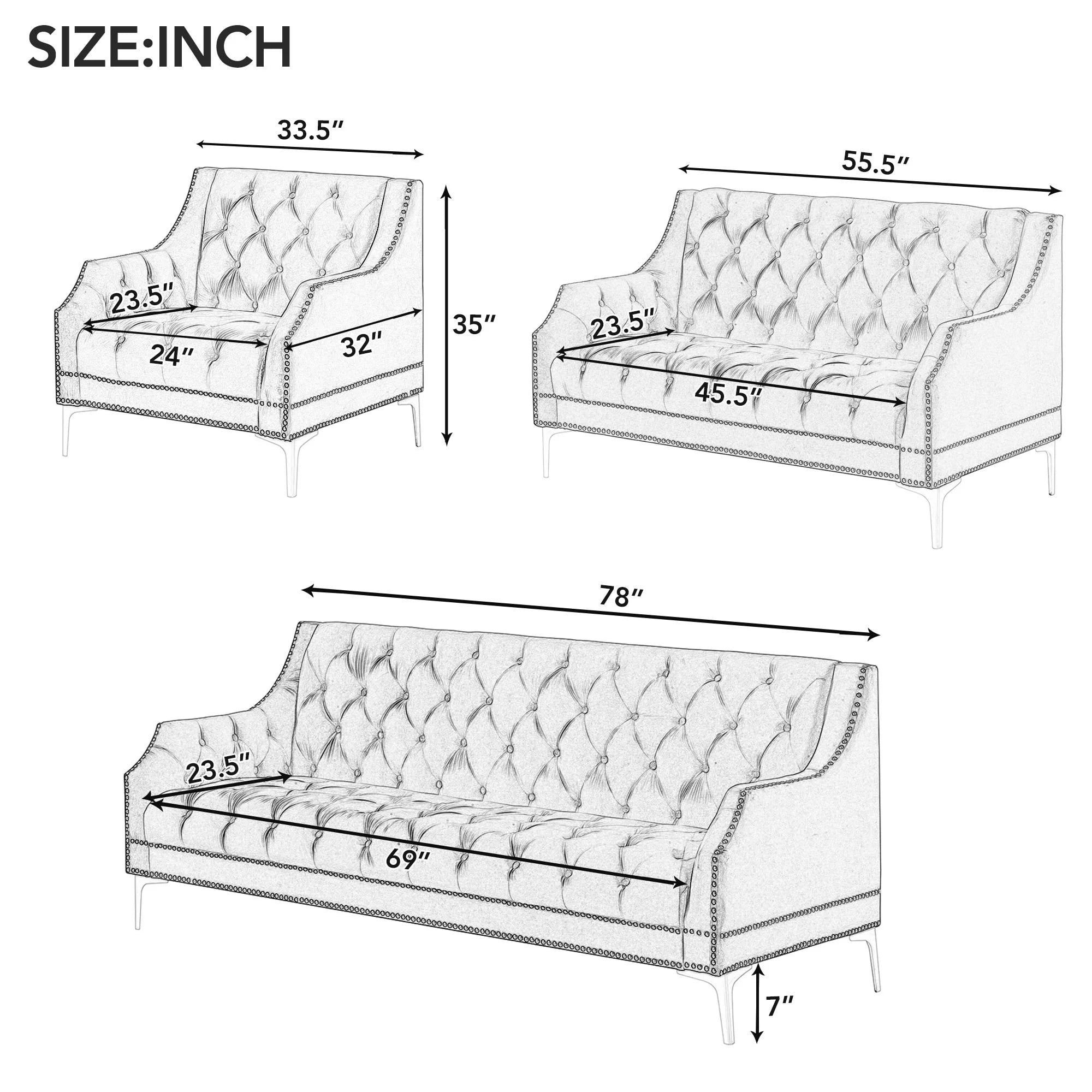 78" Modern Sofa Dutch Plush Upholstered Sofa with Metal Legs, Button Tufted Back Blue