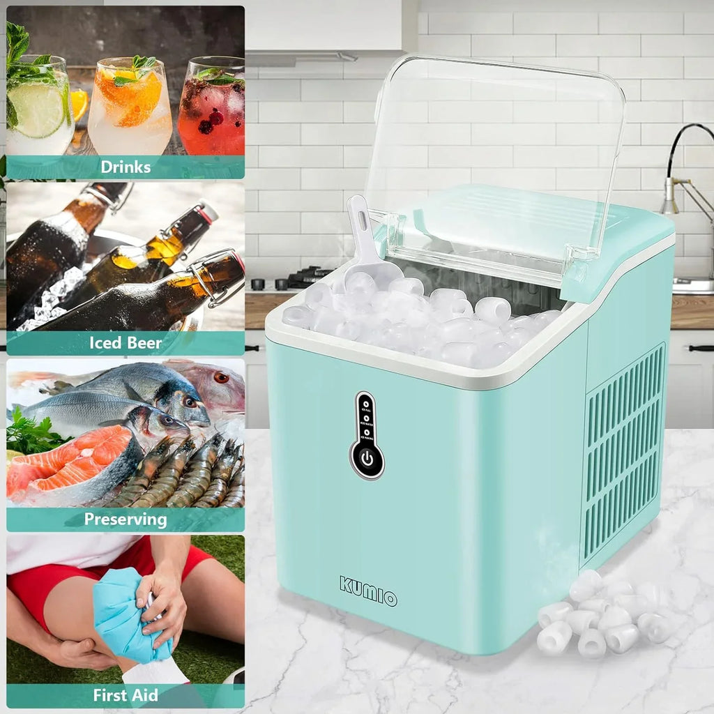 Ice Makers Countertop, 9 Bullet Ice in 6-9 Mins with Ice Scoop and Basket, 26.5 Lbs per Day, Portable Ice Maker for Home Office Camping Party RV, Blue