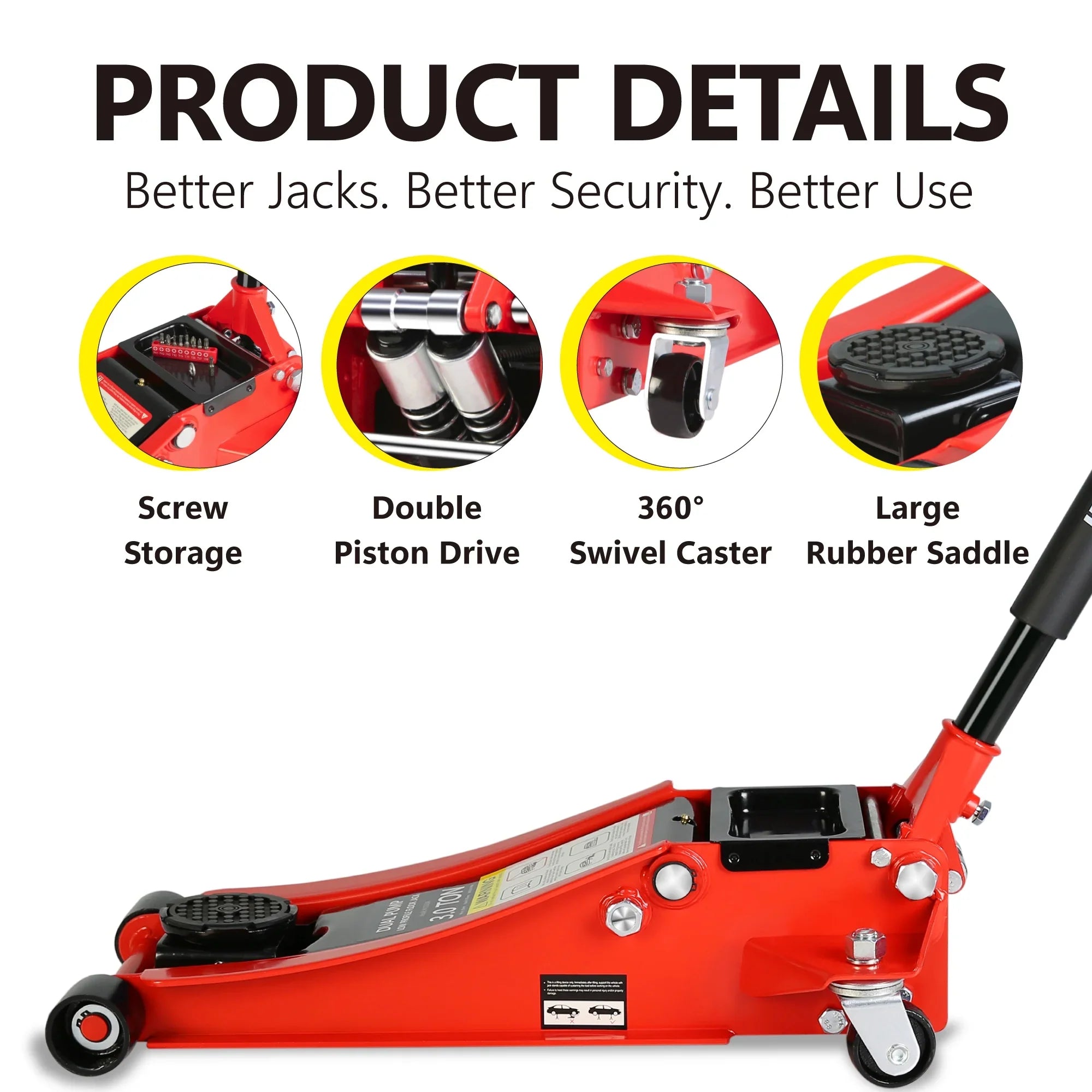 Low Profile Floor Jack, Seizeen 3 Ton(6600 lbs) Trolley Jack Dual Lift Pump, Quick Lift 3-3/10" - 18-4/20", Heavy-Duty Steel Jack with 45''L Extended Handle, Car Jack w/Wheels, Rubber Saddle, Red