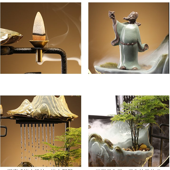 Incense burner waterfall Led Lamp Circulating Water Fountain Ornaments