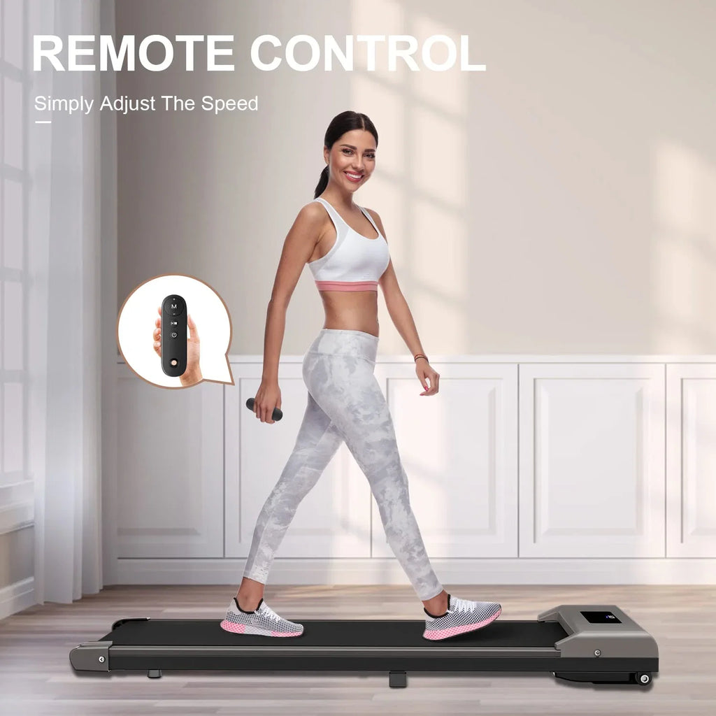 Bigzzia Under Desk Treadmill, 2.5HP Installation-Free Portable Treadmill Running Machine, 6.25MPH, Treadmill with LED Display and Wireless Remote Control for Home/Office, 265 Lb Capacity