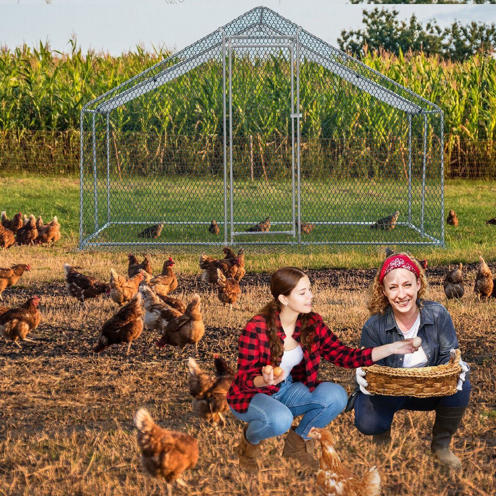 ZGBY 10 X 10Ft Metal Walk In Chicken Coop Run Cage Rabbit Hutch Hen House Enclosure
