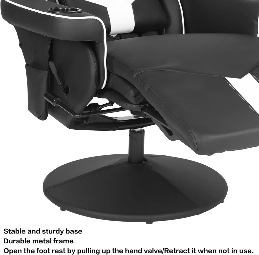 King Throne Ergonomic Gaming Chair, High Back Video Racing Chair, Swivel Recliner Chair with Footrest, Adjustable Backrest, Headrest, Lumbar Support, Cupholders, Black White