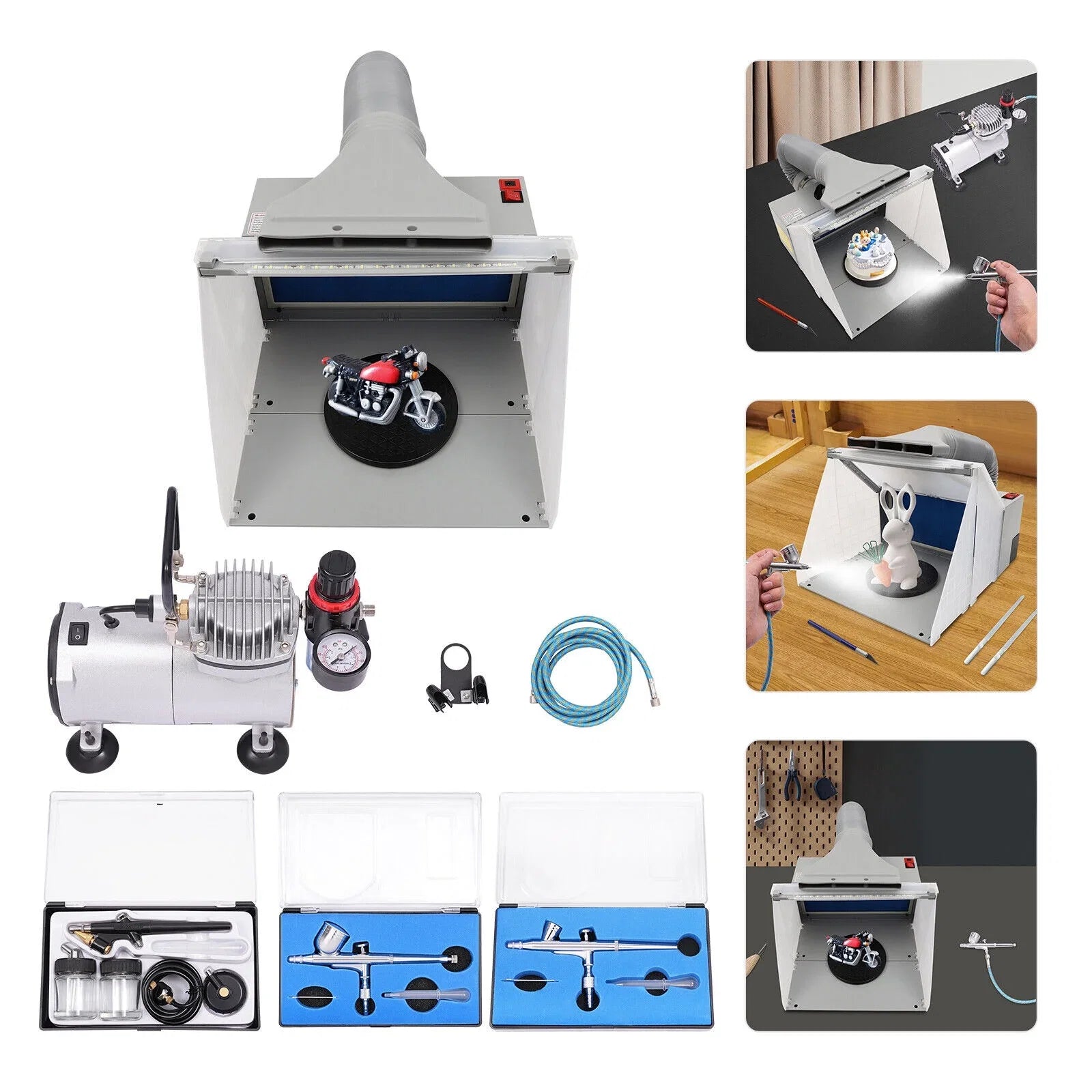 Airbrush Spray Booth Kit With LED Light & Filter Hose for Model Painting Airbrushing Set