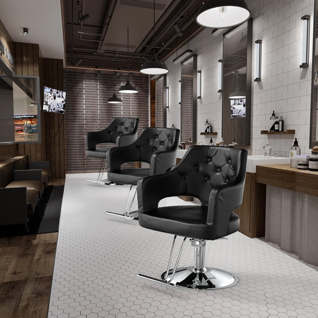 OmySalon Barber Chairs for Barbershop Black Styling Chair, Salon Chair for Hair Stylist, Heavy Duty Hydraulic Pump, 360°Swivel with Footrest
