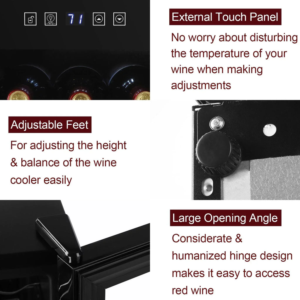 Zimtown 16 Bottle Compressor Wine Cooler Refrigerator w/Lock | Large Freestanding Wine Cellar For Red, White, Champagne or Sparkling Wine | Digital Temperature Control Fridge Glass Door Black