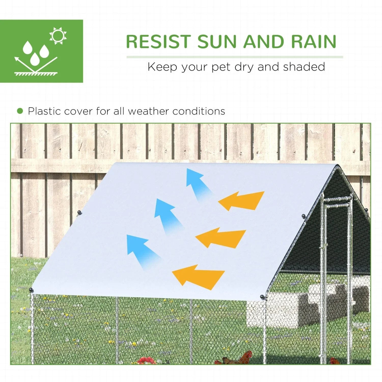 GFVCNIO Metal Coop Run with Cover Walk-In Outdoor Poultry Pen for Rabbits Ducks Large Hen House for Yard 10‘ x 6.5‘ x 6.5‘ Silver