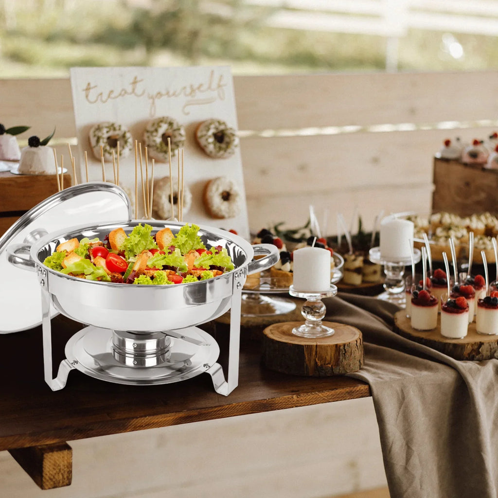 IMACONE 5QT Chafing Dish Buffet Set 2-Pack with Glass Lid, Stainless Steel Round Chafer Set for Catering