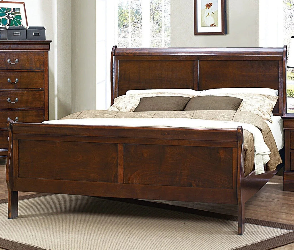 Louis Philippe Style Bedroom 3pc Set Queen Size Bed 2x Nightstands Brown Cherry Finish Classic Bedroom Furniture