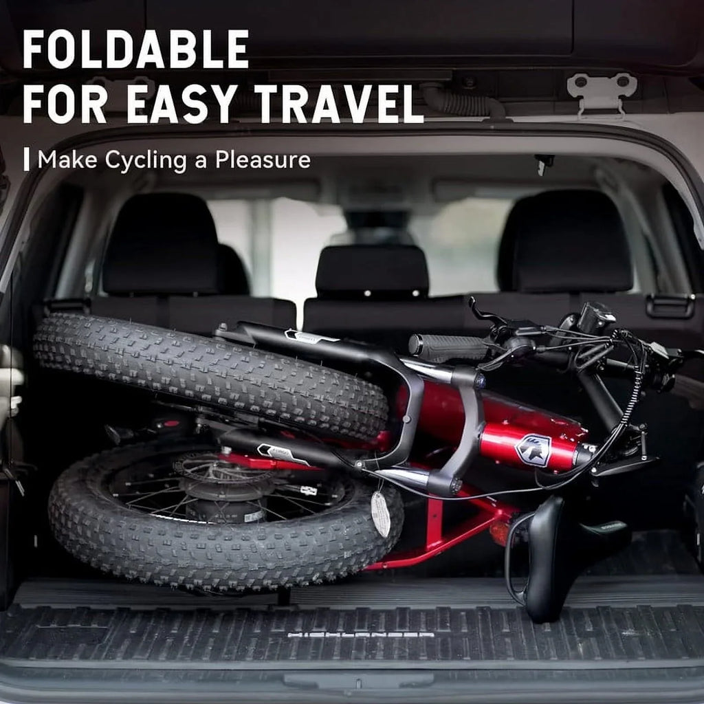 HOVSCO Folding Electric Bike, 750W Step-Thru 20 inch Fat Tire Ebike, 28 MPH, 48V 15Ah Removable Battery, Dual Hydraulic Suspension & Brake, Red