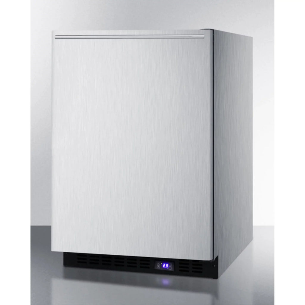 Frost-free built-in undercounter all-freezer for residential or commercial use, with stainless steel wrapped exterior and horizontal handle