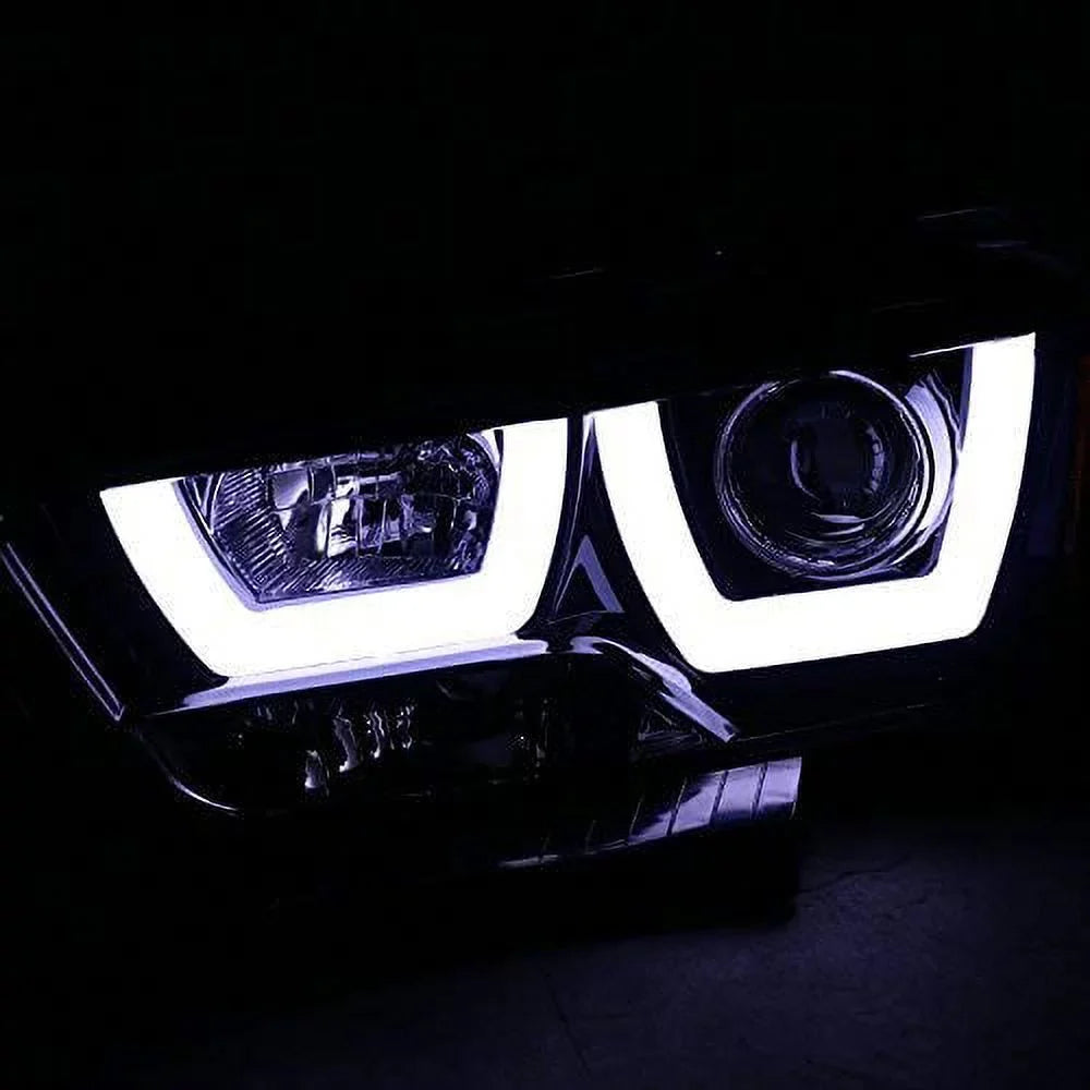 DRL LED Light Bar Strip Projector Headlight Head Lamp Replacement in Gloss Black Housing Smoke Lens Made For And Compatible With 2011 - 2014 Dodge Charger 11 12 13 14
