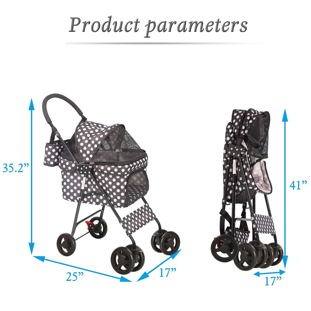 Foldable Pet Travel Stroller for Cats&Dogs, Waterproof Dog Stroller with 4 Wheels for Camping Walking, Black