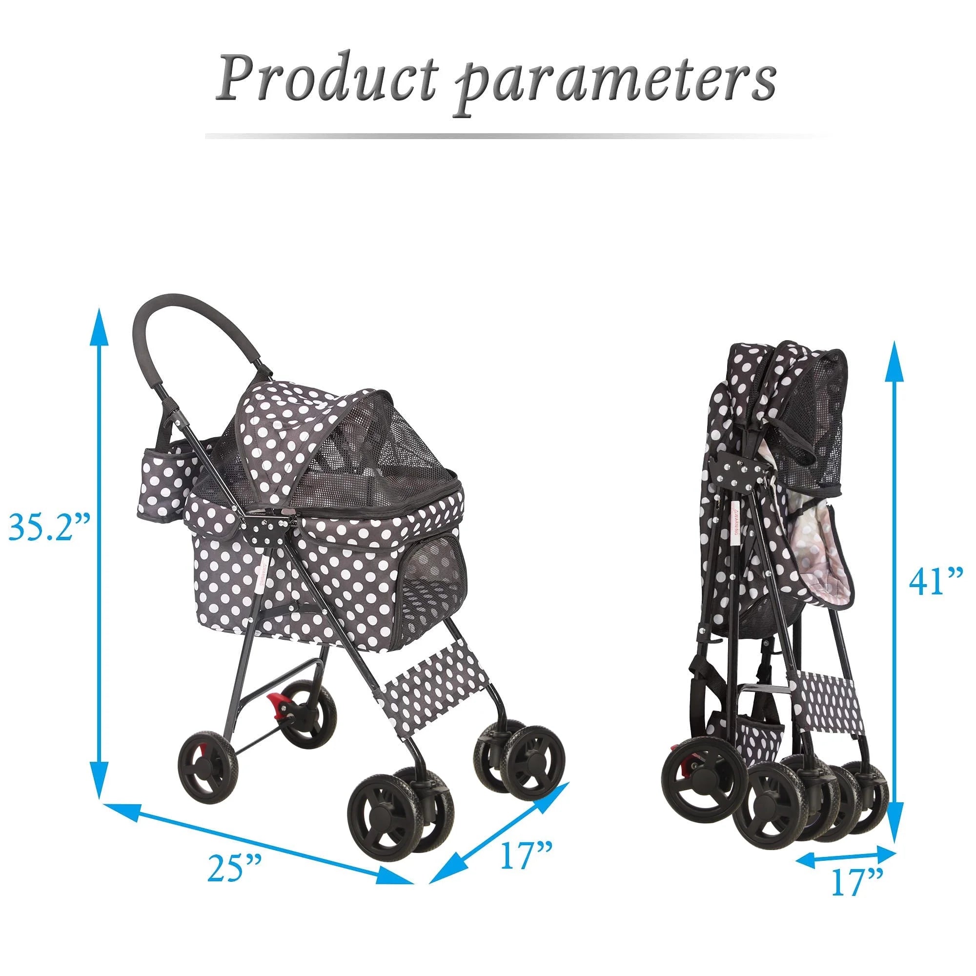 Foldable Pet Travel Stroller for Cats&Dogs, Waterproof Dog Stroller with 4 Wheels for Camping Walking, Black