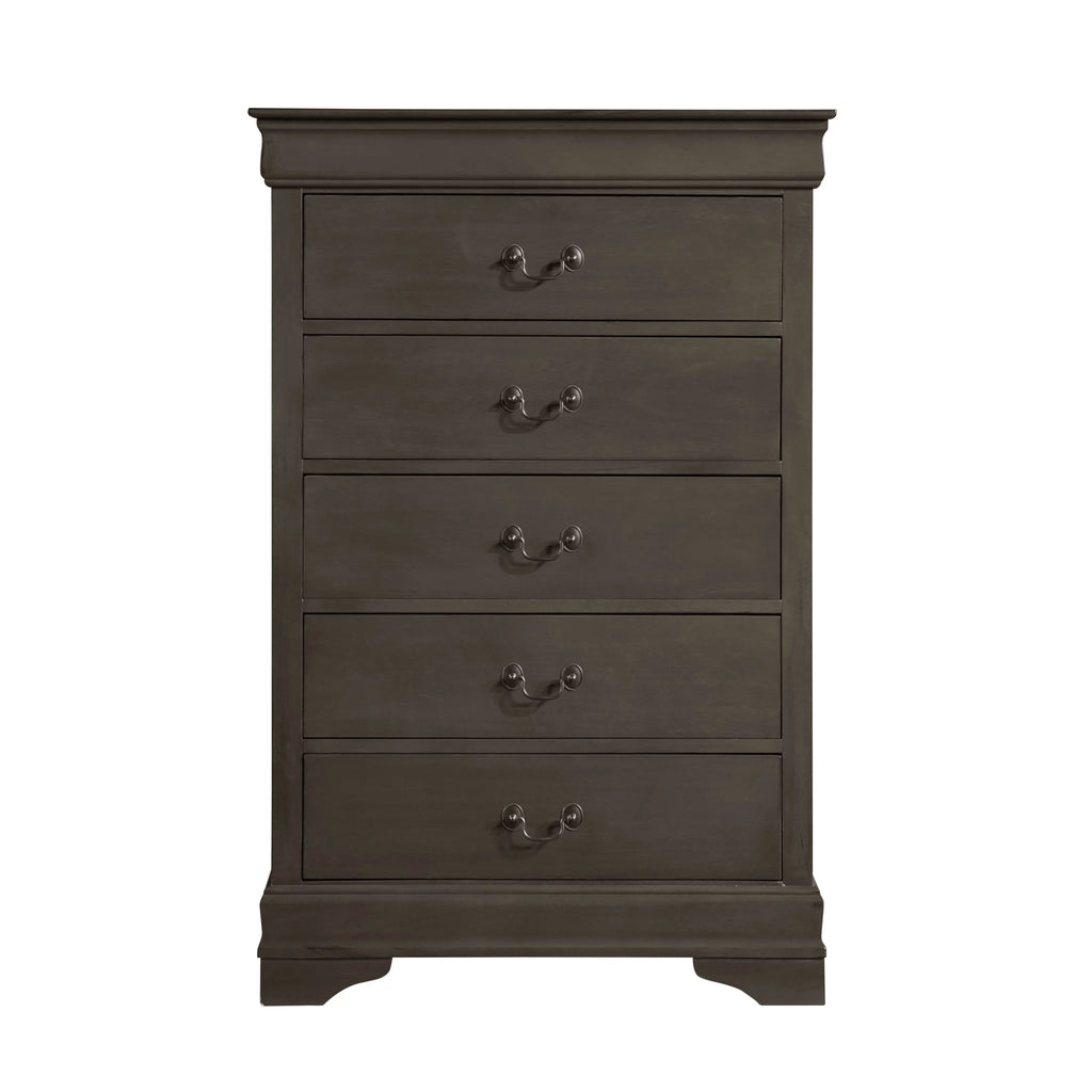 DeeHome Classic Louis Philippe Style Stained Gray Finish 1pc Chest of 5x Drawers Traditional Design Bedroom Furniture