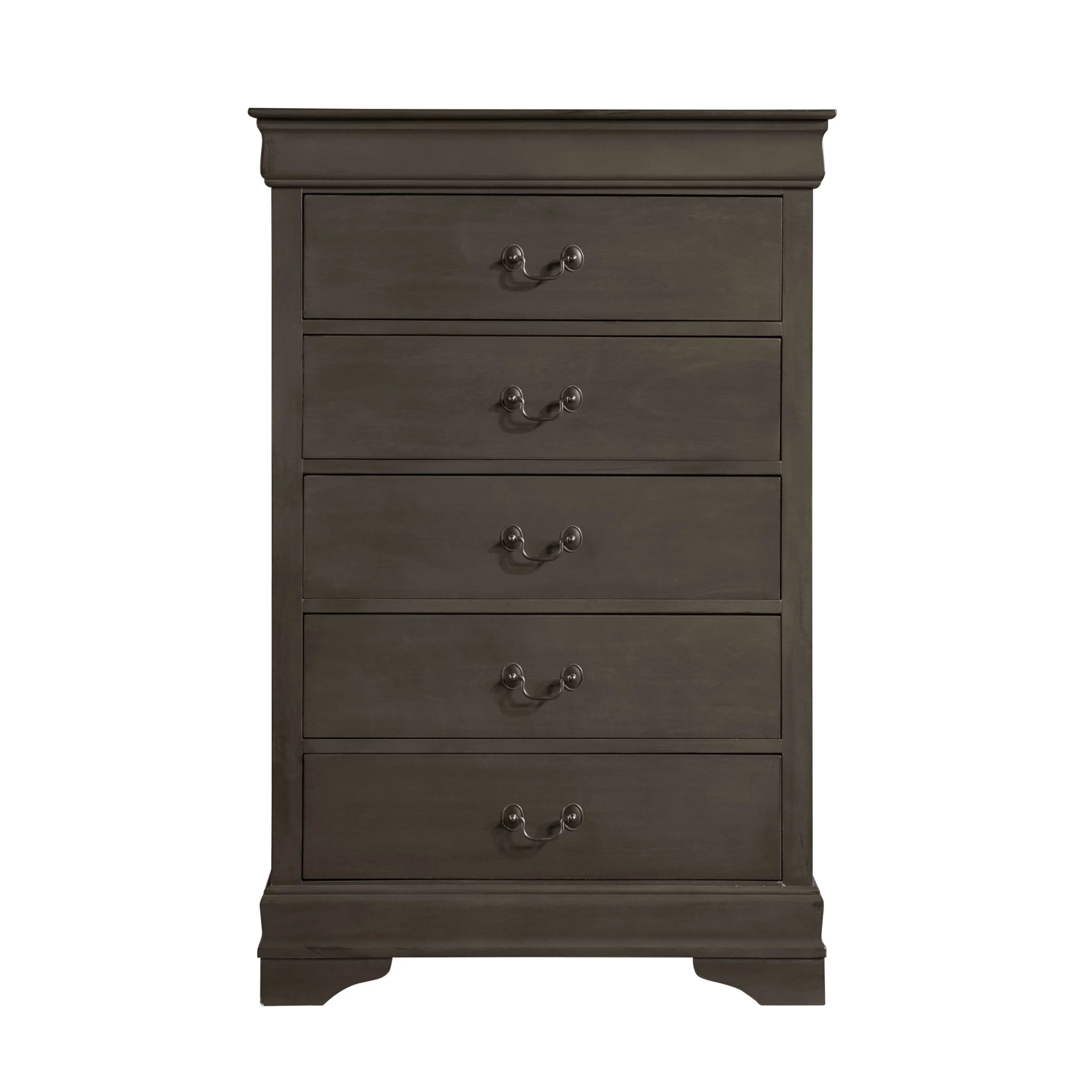 DeeHome Classic Louis Philippe Style Stained Gray Finish 1pc Chest of 5x Drawers Traditional Design Bedroom Furniture