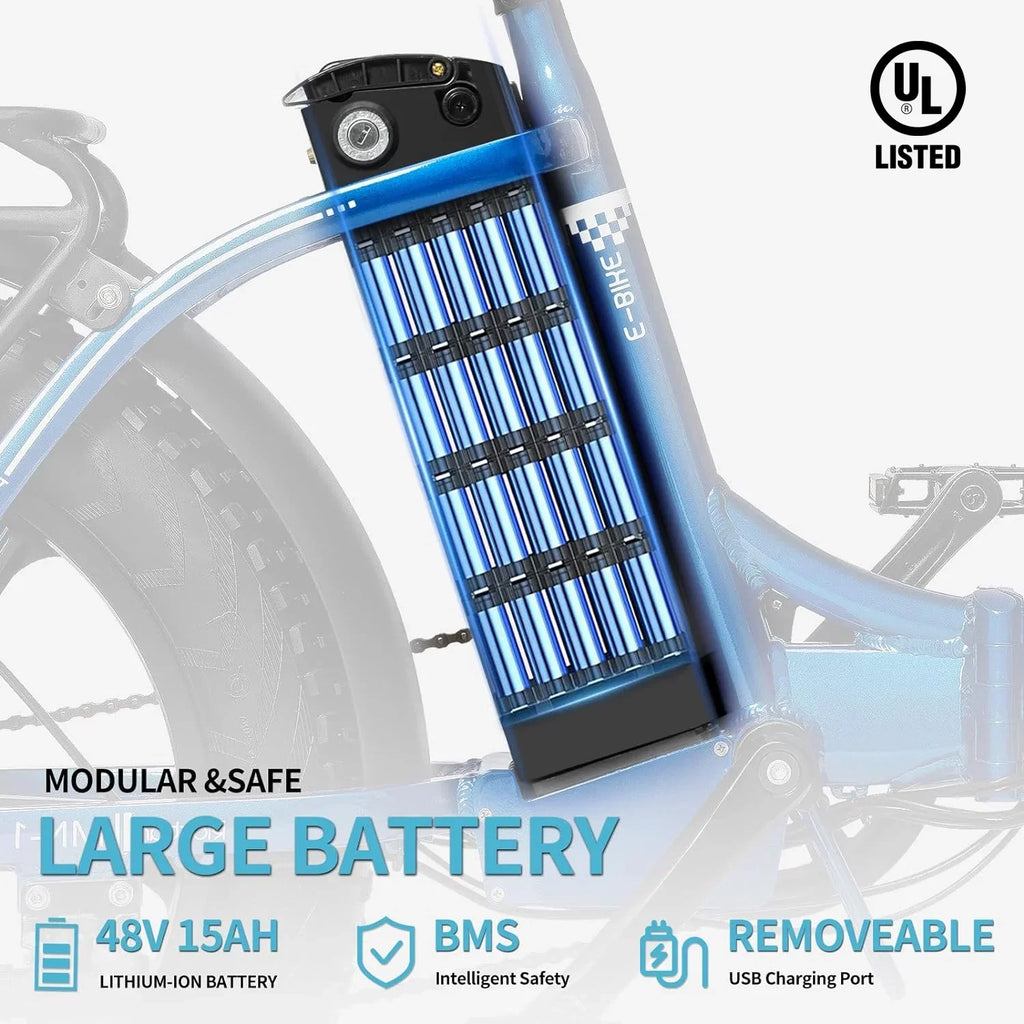 Eletric Bike for Adults 750W Motor 48V 15Ah Removable Battery 20'' Fat Tire Folding Commuting E-Bike Shimano 7-Speed UL2849