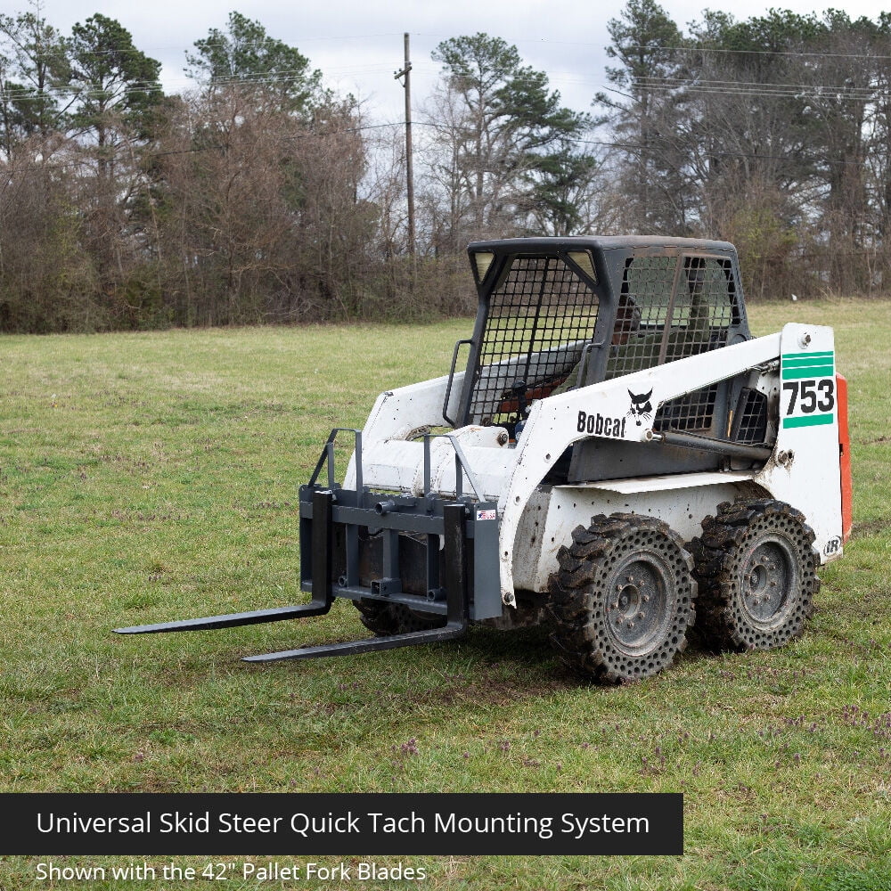Titan Attachments UA USA Made Grey Step-Through Pallet Fork Frame Attachment, 48” Fork Blades, Rated 4,000 LB, Quick Tach Mounting