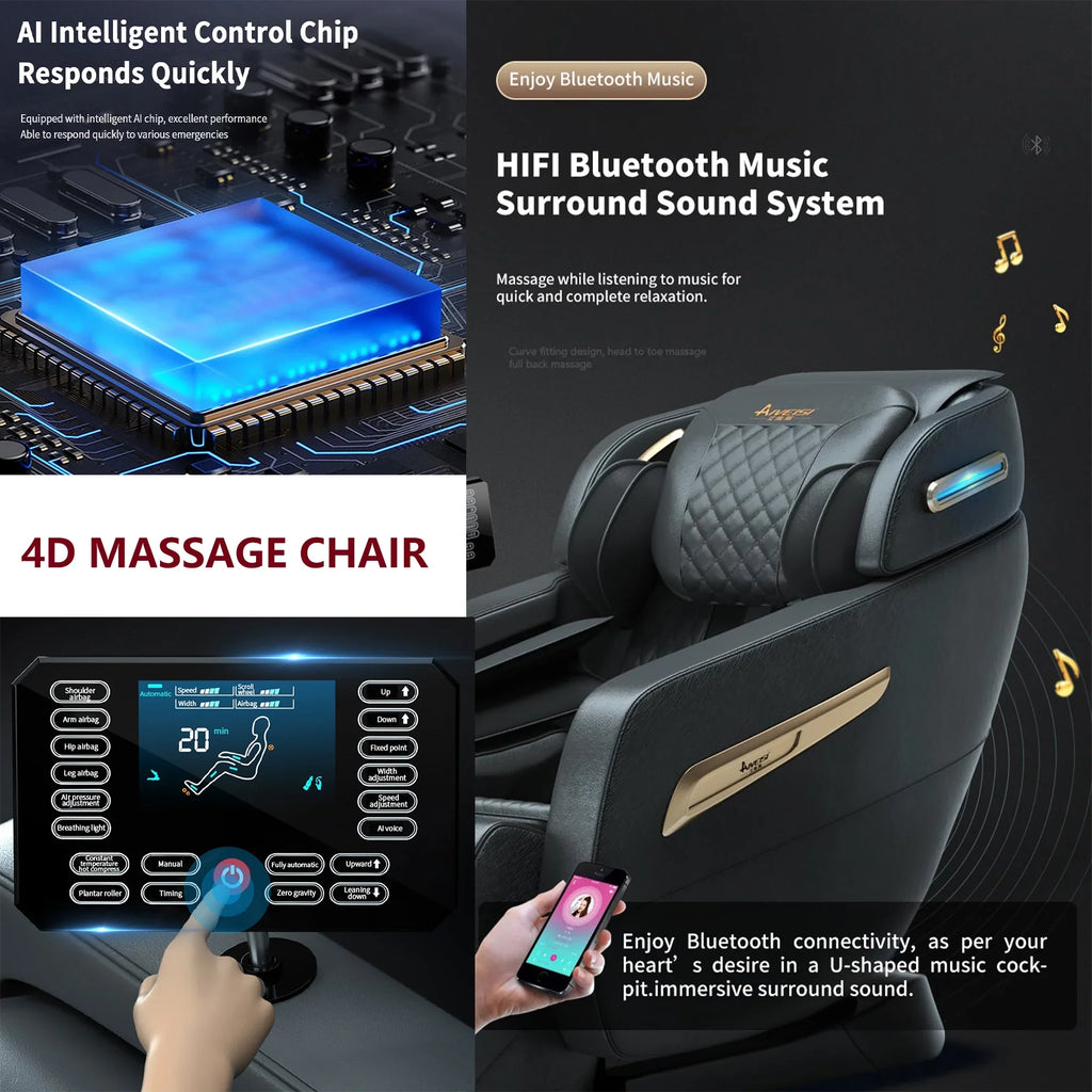 2024 4D Zero Gravity Massage Chair, Full Body Shiatsu Recliner with Yoga Stretching, SL Track, Intelligent Voice Control, Calf Kneading, Calfrest Extension, Premium Black Leather