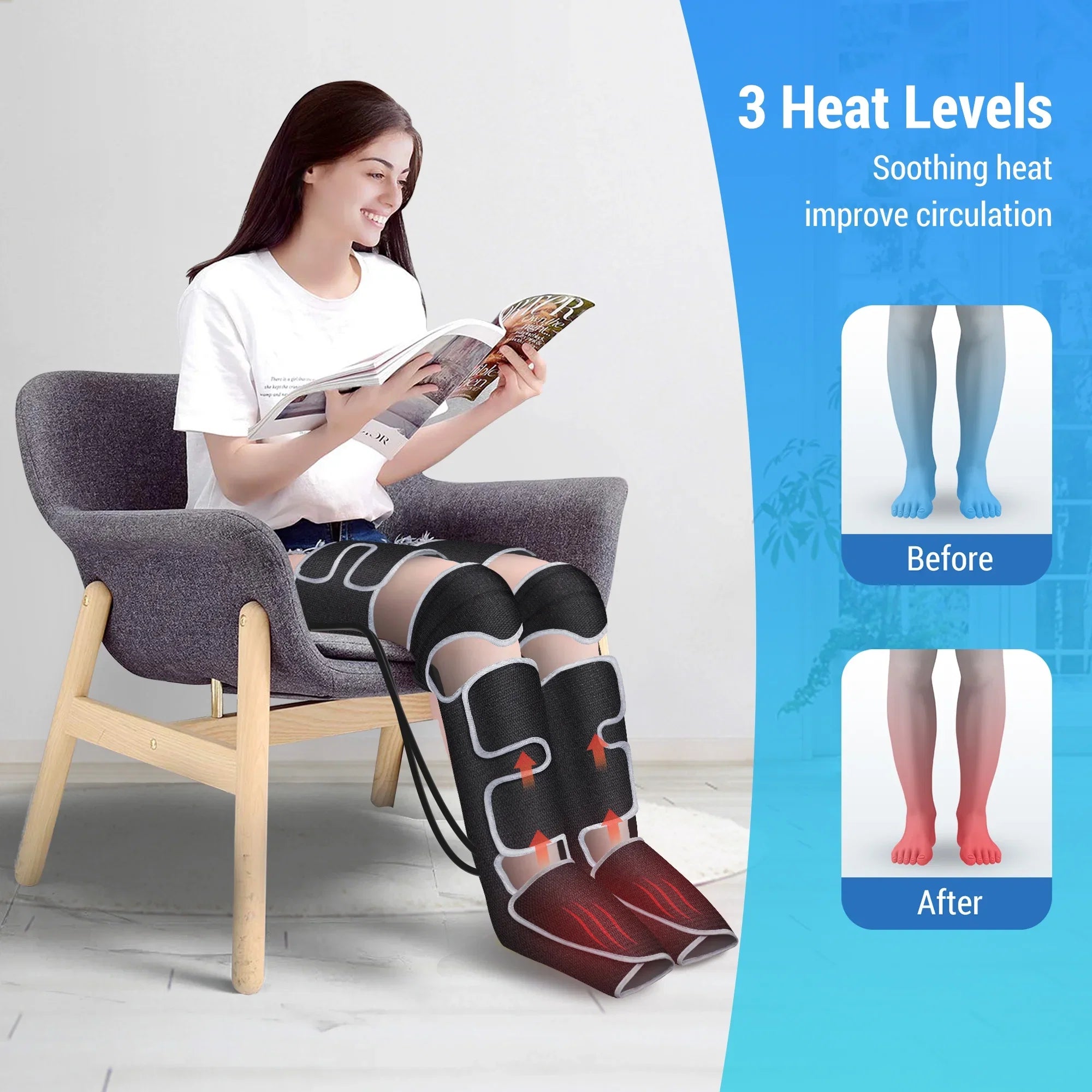 Comfier Leg Massager for Circulation, Air Compression Calf Knee Foot Massager with Heat, Leg Wraps Massage Boots for Pain Relief, Mothers Day Gifts
