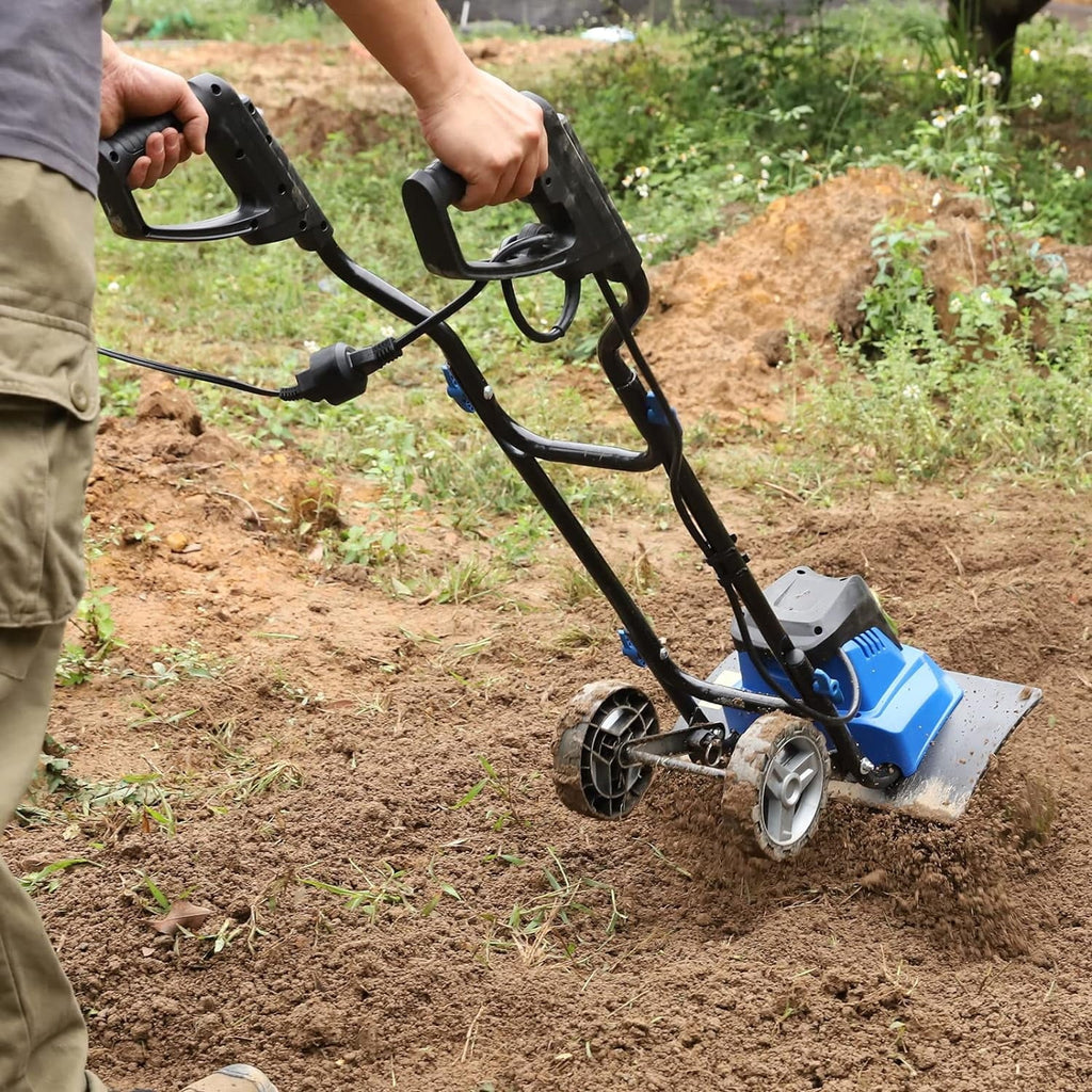 BILT HARD Tiller Cultivator 16 inch, 13.5 Amp 6 Steel Tines Electric Garden Rototiller with Adjustable Wheels