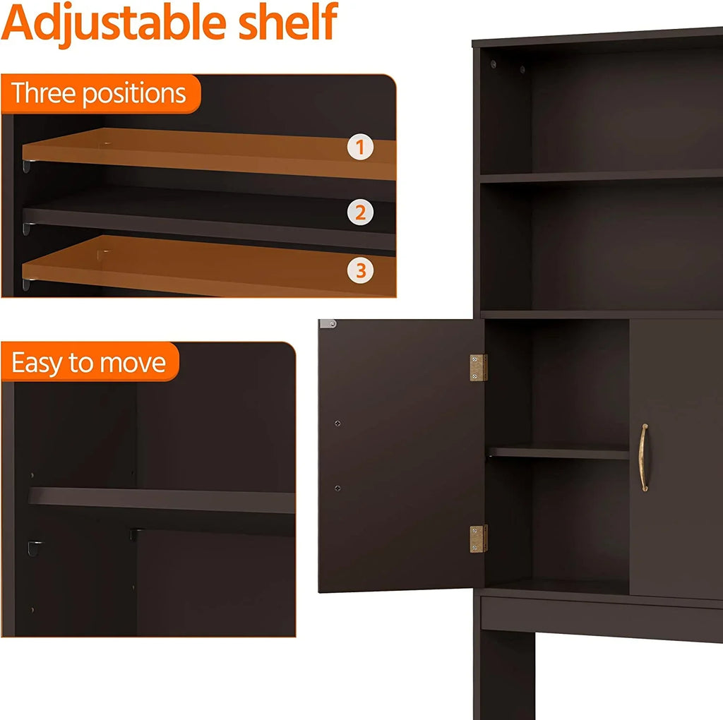 Over The Toilet Storage, Taller Bathroom Organizer Space-Saving Storage Cabinet with Adjustable Shelves and Double Doors, 77 in H, Espresso