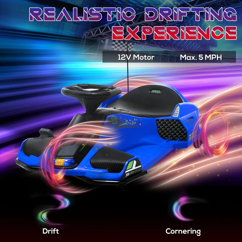 Aosom 12V Electric Drifting Go Kart w/ Slow Start, Music, Lights, Blue