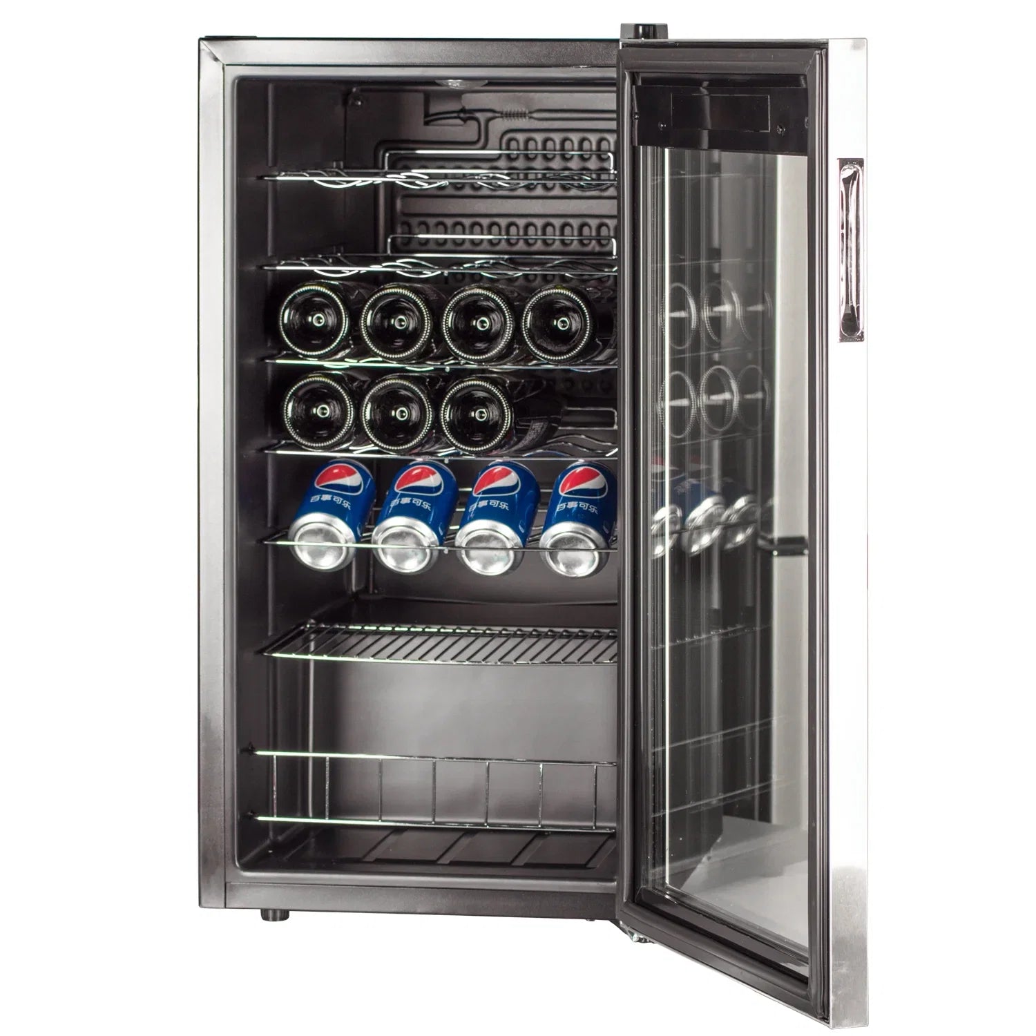 3.1 Cu ft 28 Bottles Compressor Wine Coolers Stainless Steel Door No Frost Wine Fridges Freestanding Champagne Cooler 110V Wine Cooler/Cabinet Small Beverage Refrigerator 28 Bottles Beer Bar Fridge