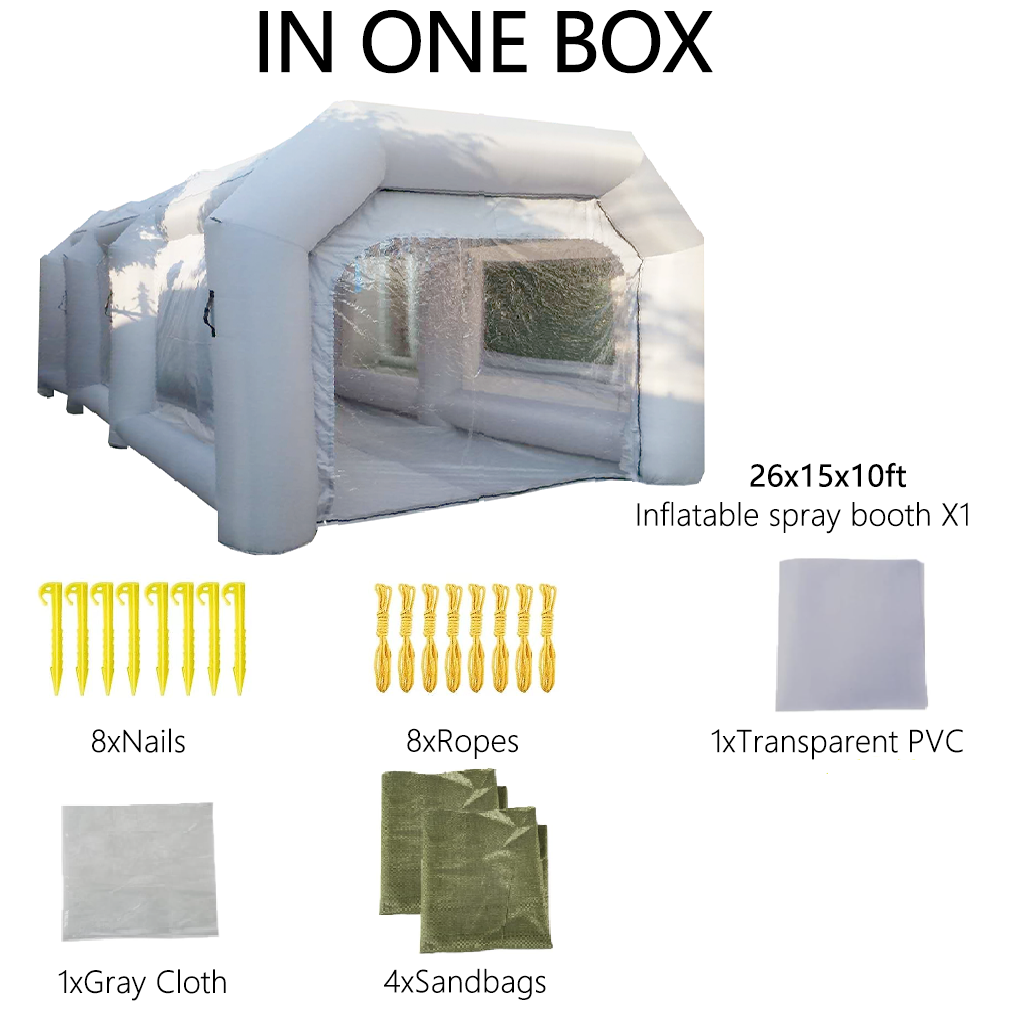 WGIA Portable Inflatable Paint Booth 26x15x10FT （No blower） Inflatable Spray Booth with Air Filter System
