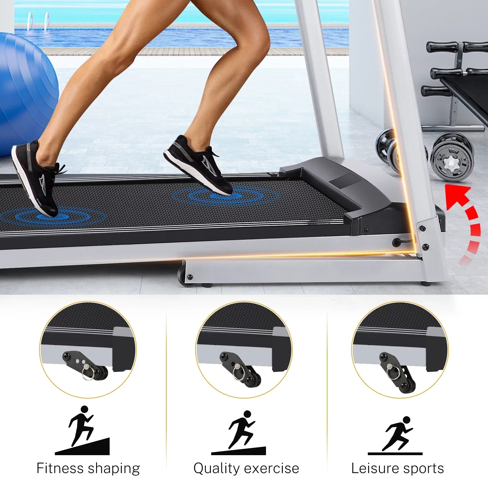 Home Treadmill--Treadmill with 10" HD TV Movie Touchscreen and 3D Virtual Sports Scene, Folding Treadmill with WiFi Connection, Speaker, Wide Belt, Youtube（Silver）