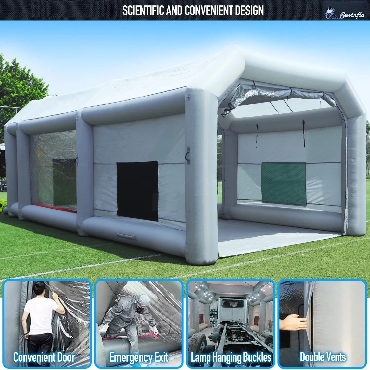 Sewinfla Inflatable Paint Booth 30x20x13Ft with Blowers Professional Inflatable Spray Booth with Air Filter System