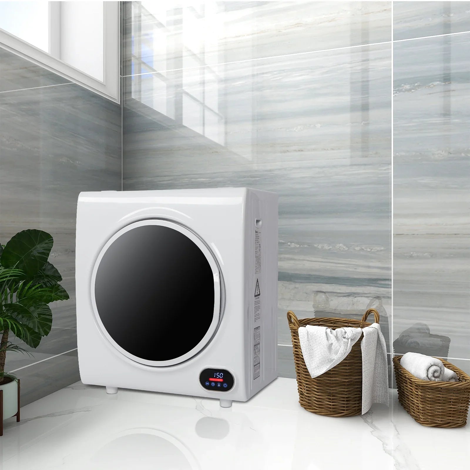 Compact Portable Household Clothes Dryer with LED Display, 2.6CUFT Drum Dryer - White, 110V 4KG Capacity, Energy Efficient Home Appliance