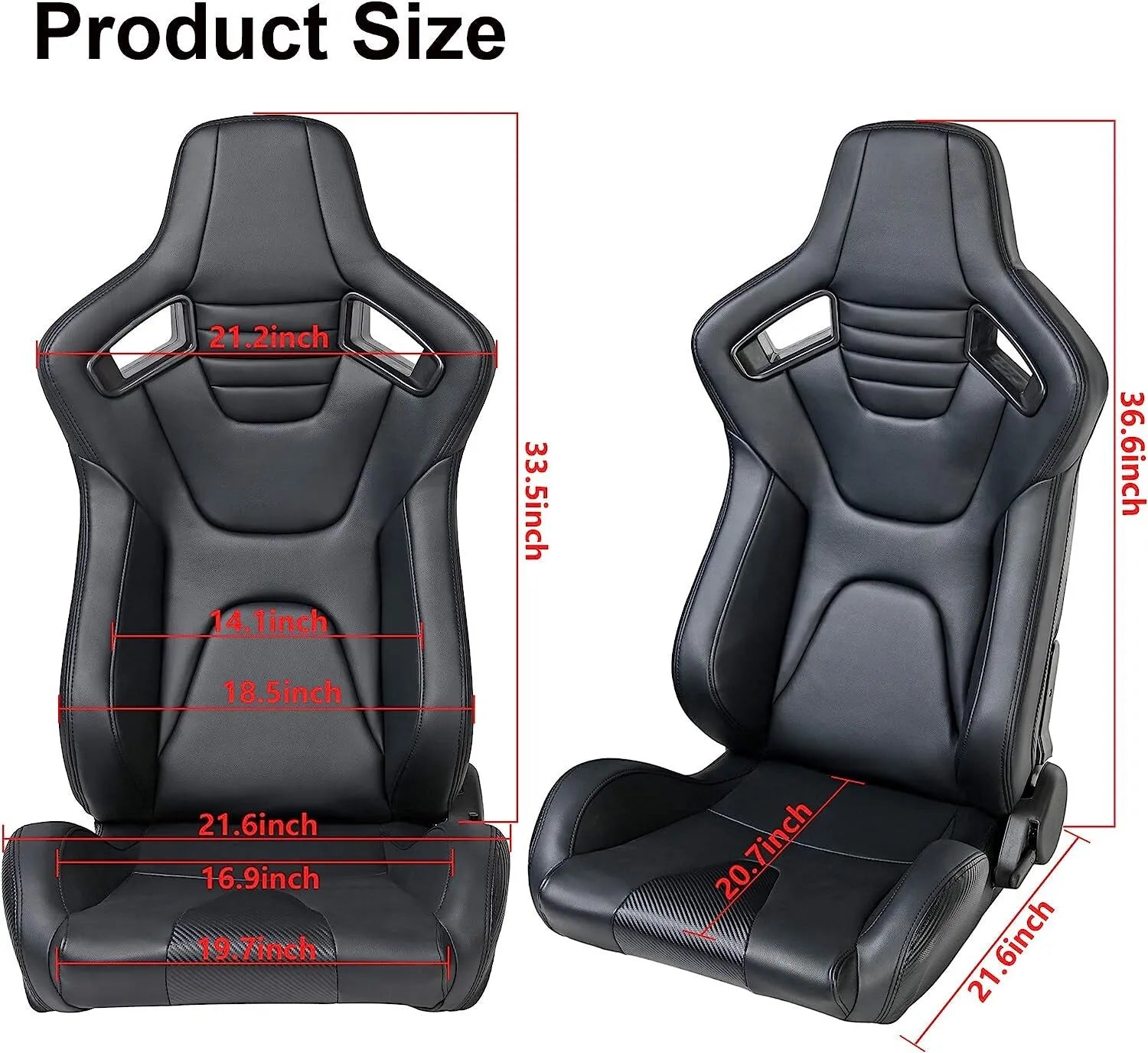 1Pair Ergonomic Sport Racing Seats Adjustable Double Slides PVC Racing Seats