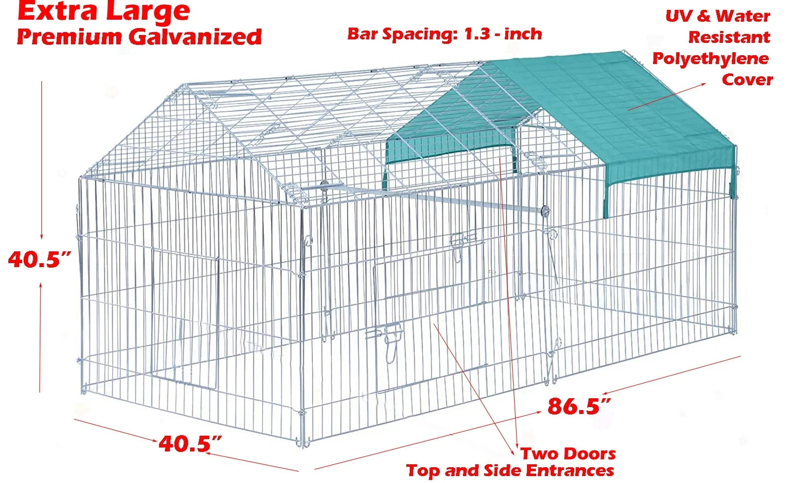 X-Large Galvanized Steel 87"x41"x41"H Outdoor Chicken Coop Run Metal Pet Hutch Enclosure Small Animal Playpen Waterproof Cover for Rabbits Chickens