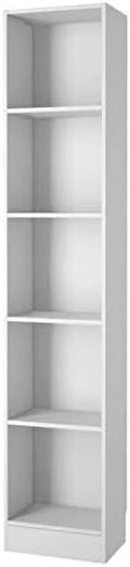 White Modern 5-Tier Tall Bookshelf Compact Size 10.5"D x 16"W x 80"H Living Room Office Shelves Storage Furniture Display Stand