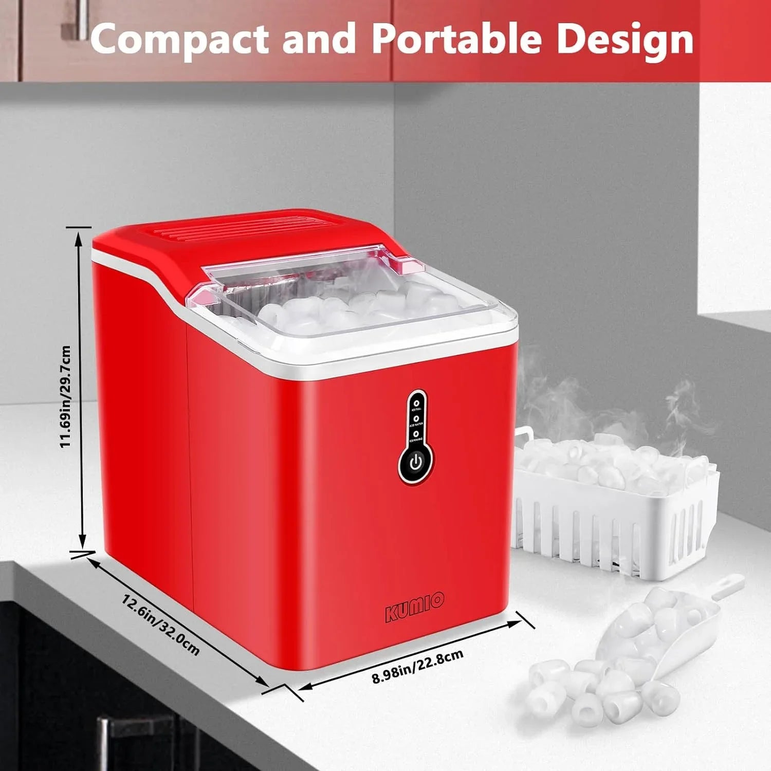 Ice Makers Countertop, 9 Bullet Ice in 6-9 Mins with Ice Scoop and Basket, 26.5 Lbs per Day, Portable Ice Maker for Home Office Camping Party RV, Blue
