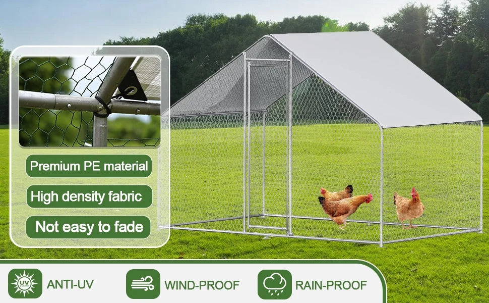 Caulitar 10ft x 10ft Large Metal Chicken House/Pen for 6/10 Chickens Poultry Cage with Waterproof Cover for Rabbits Duck Walk-in Chicken Run for Yard Outdoor