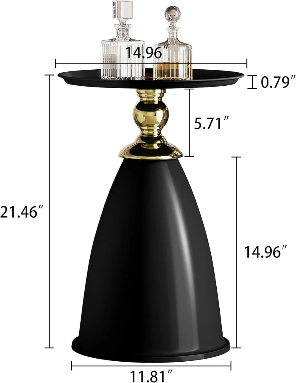 RSJIWOGZ 15 Inch Round End Metal Round for Small Sppace Modern Space Saving Pedestal Nightstand Room Bedroom Luxury Gold End (Gold Type-)