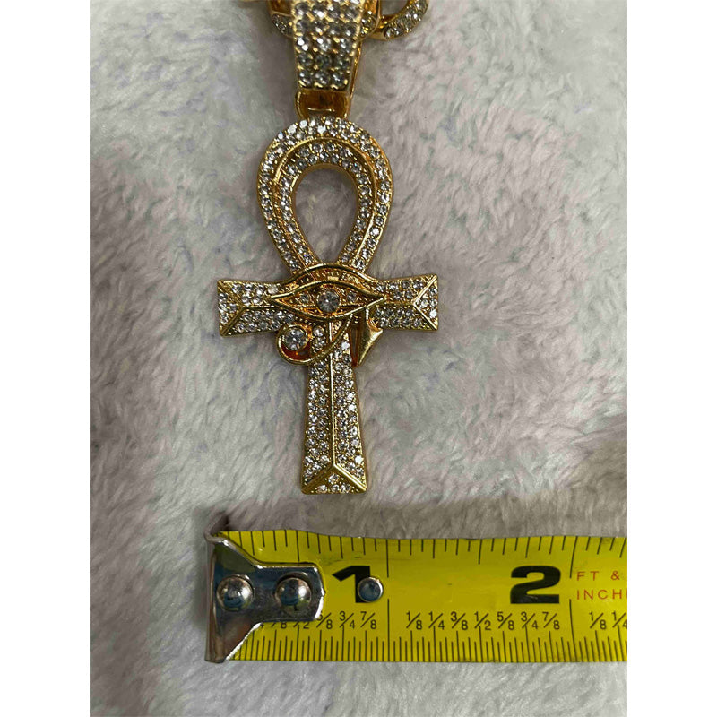 13mm Width Football Pendant Necklace,Full Diamond Eye Of Horus Cross Pendant Necklace, 3D Diamond Gold Zinc Alloy Stainless Steel Religious Zircon