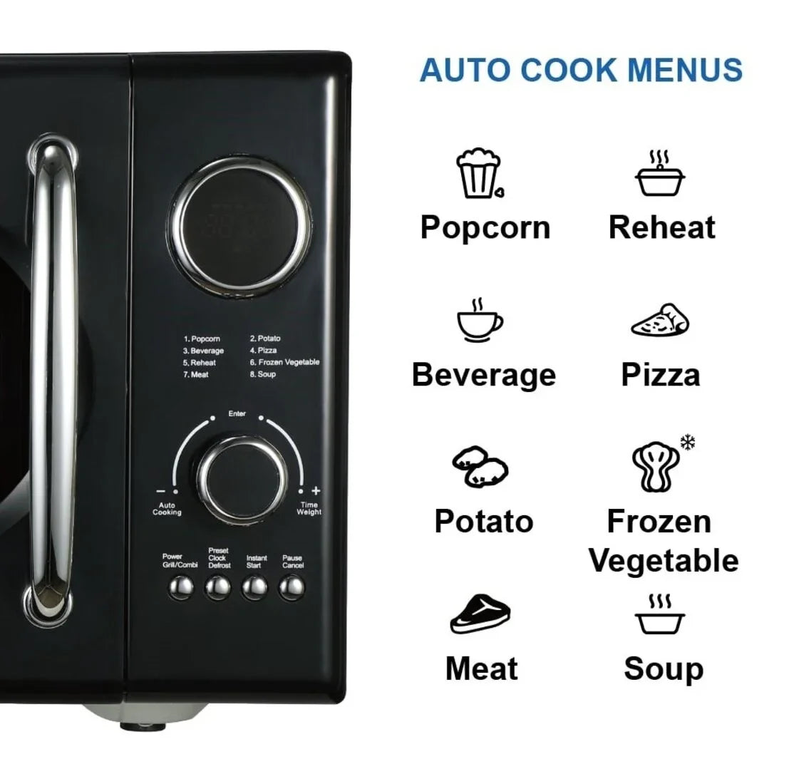 Emerson 0.9 Cu Ft, 800W Retro Black Microwave Oven with Grill, MWRG0901BK