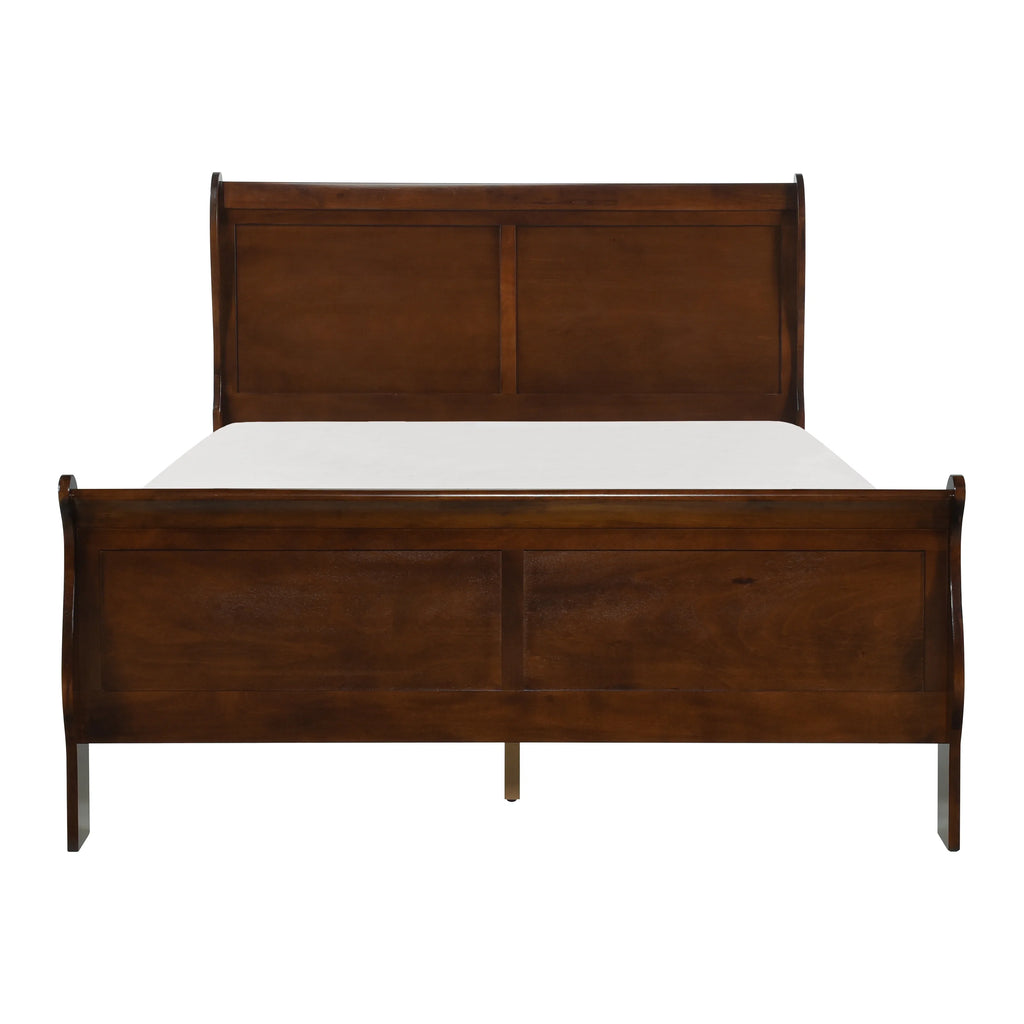GeeHome Classic Louis Philipe Style Full Bed Brown Cherry Finish 1pc Traditional Design Bedroom Furniture Sleigh Bed